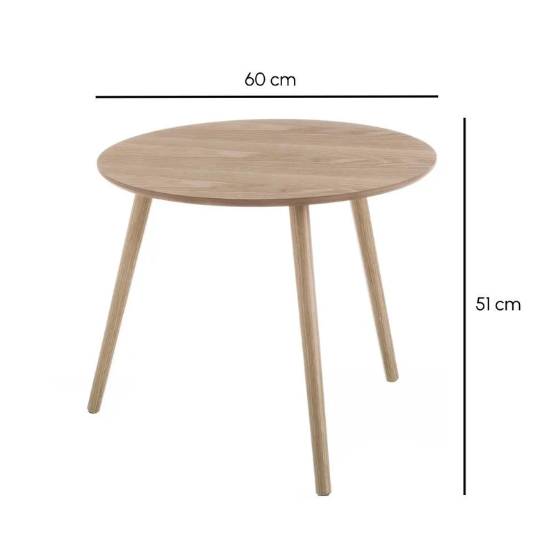 Mesa auxiliar redonda de madera laminada marrón de 60x60x51 cm