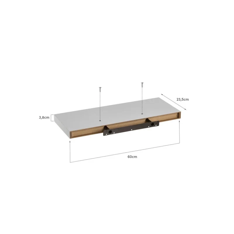 Set de 2 estantes de pared flotantes blancos de 60x23,5x3,8 cm