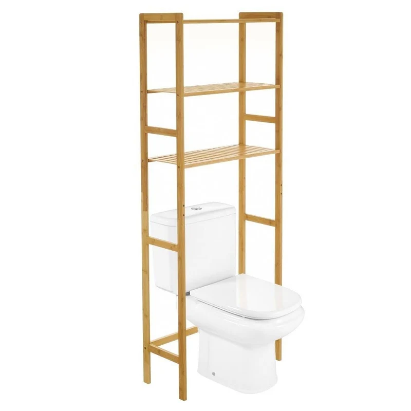 Estantería sobre WC de bambú marrón con 3 baldas de 60x25x161 cm