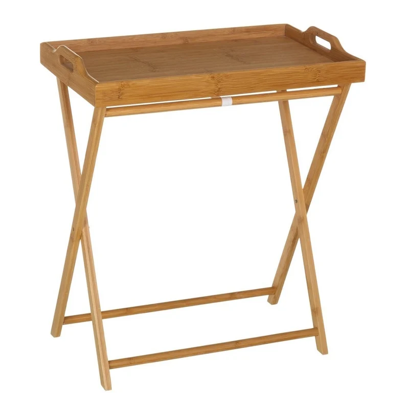 Mesita plegable de bambú marrón con bandeja extraíble de 35x55x61 cm