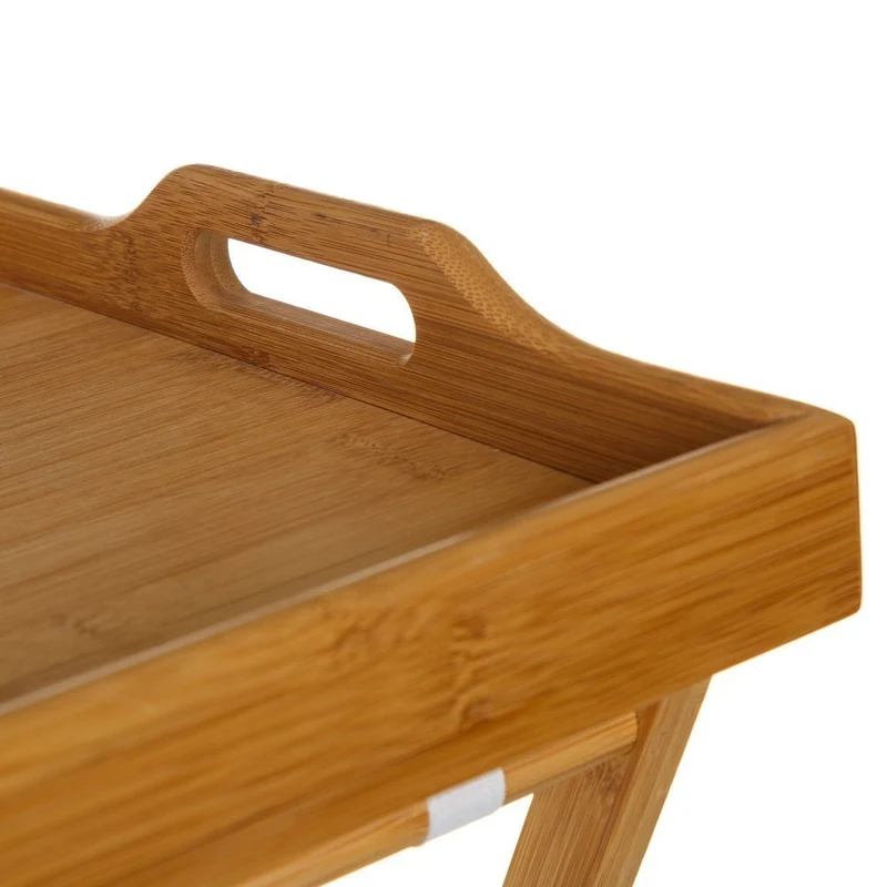 Mesita plegable de bambú marrón con bandeja extraíble de 35x55x61 cm