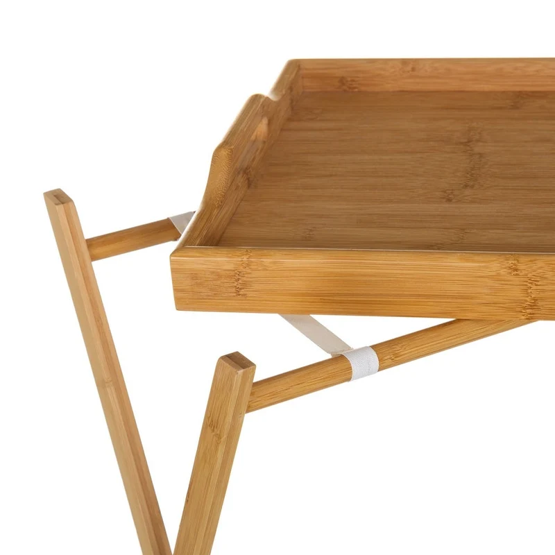 Mesita plegable de bambú marrón con bandeja extraíble de 35x55x61 cm
