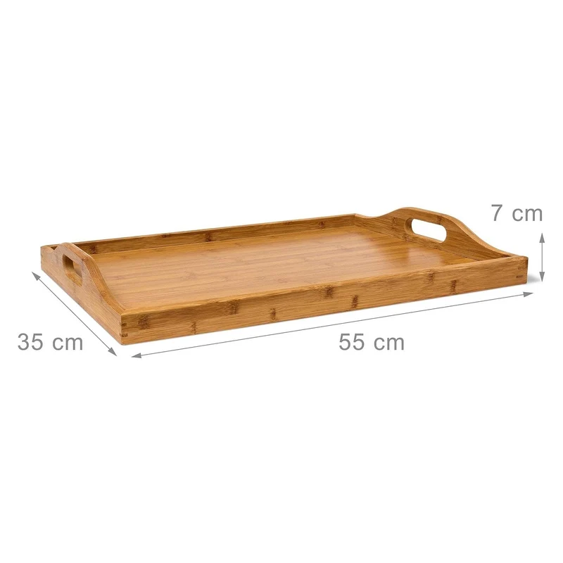 Mesita plegable de bambú marrón con bandeja extraíble de 35x55x61 cm