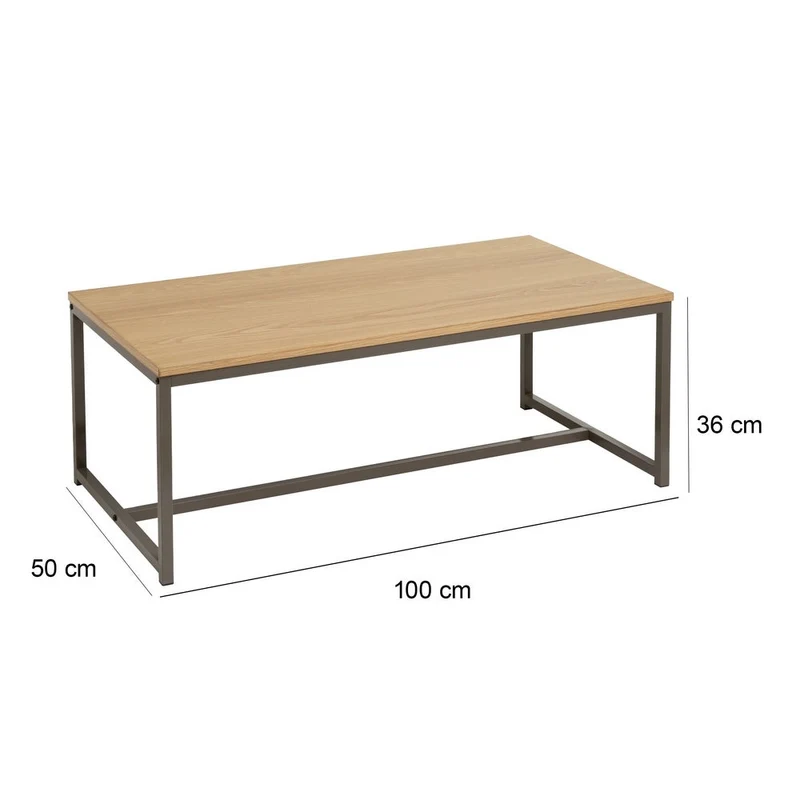 Mesa de centro Urban de metal gris y tablero beige con vetas de 100x50x36cm