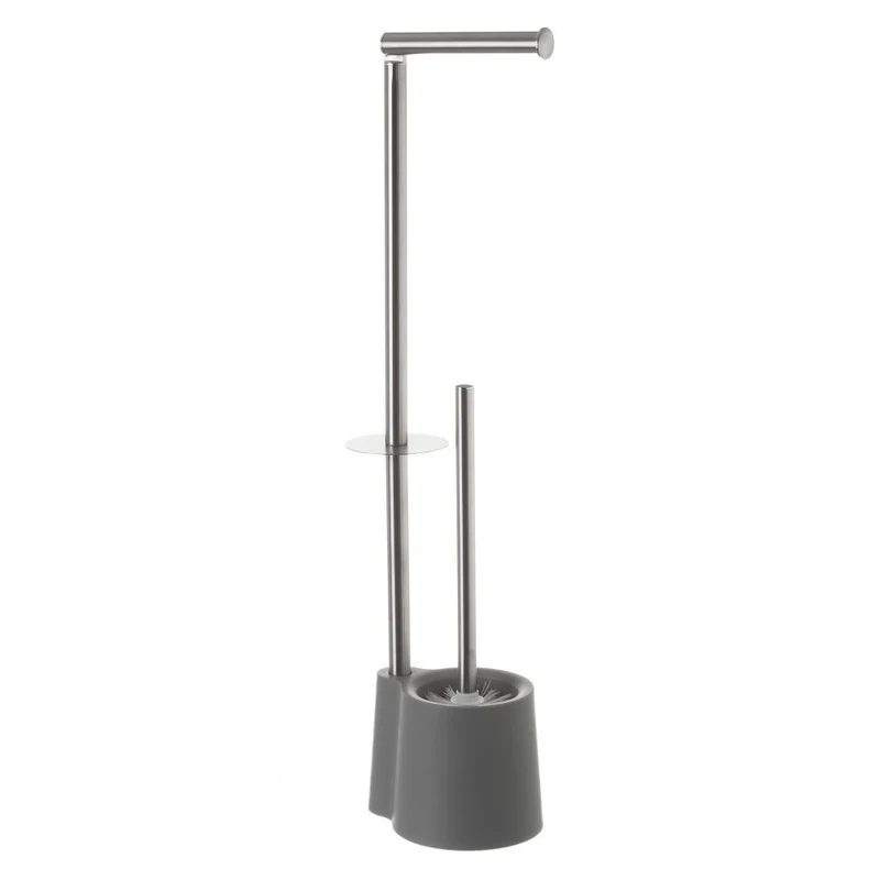 Portarrollos escobillero de plástico gris y acero inoxidable de 65 cm