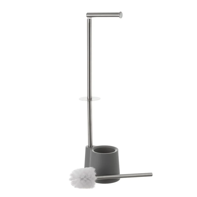 Portarrollos escobillero de plástico gris y acero inoxidable de 65 cm