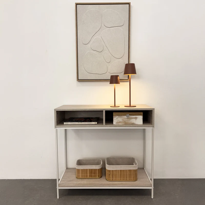 Consola recibidor Urban de metal y madera color blanco de 80x30x75 cm