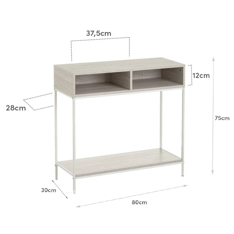 Consola recibidor Urban de metal y madera color blanco de 80x30x75 cm