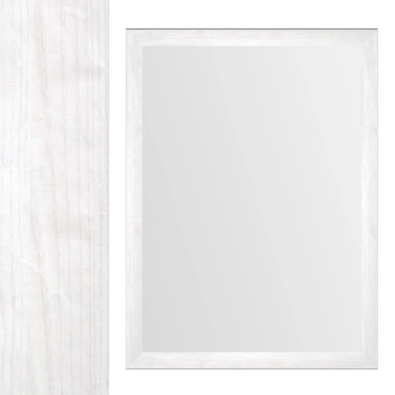 Espejo de pared rectangular con marco blanco con vetas de madera de 76x56cm