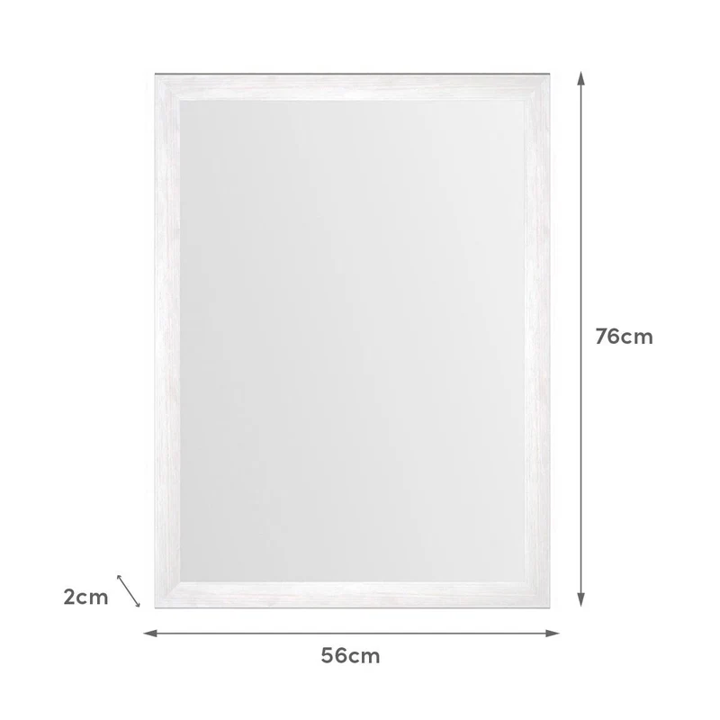 Espejo de pared rectangular con marco blanco con vetas de madera de 76x56cm