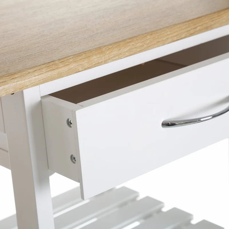 Conjunto de mesa barra de cocina y 2 taburetes en MDF blanco y natural
