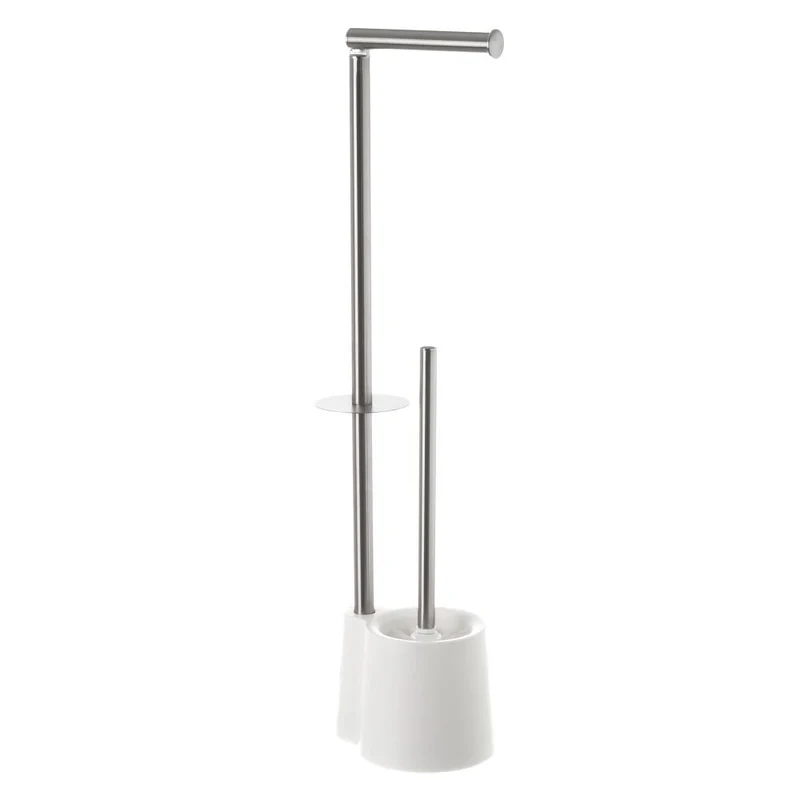 Portarrollos escobillero de plástico blanco y acero inoxidable de 65 cm