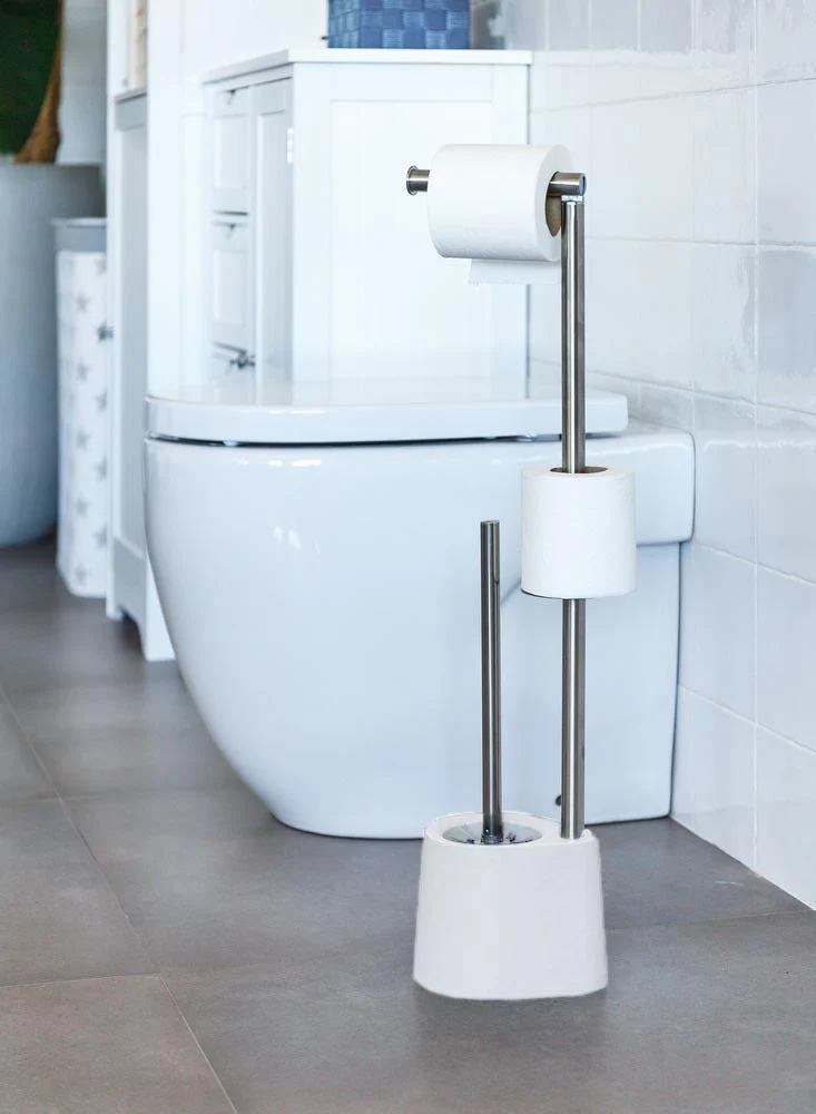 Portarrollos escobillero de plástico blanco y acero inoxidable de 65 cm