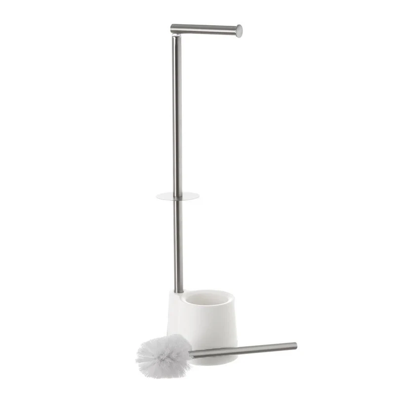 Portarrollos escobillero de plástico blanco y acero inoxidable de 65 cm