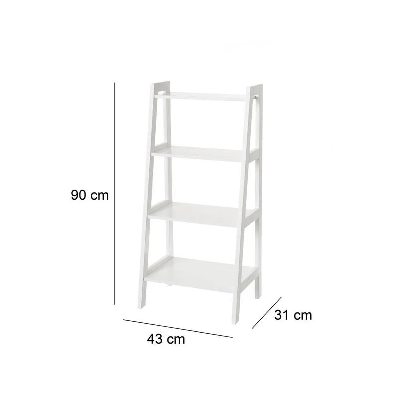 Estantería escalera con 4 estantes de MDF lacado blanco de 43x31x90 cm