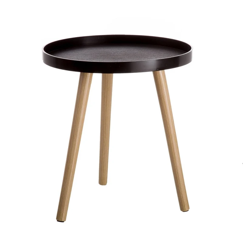 Mesa auxiliar redonda de polipropileno negro y madera de 40x43 cm