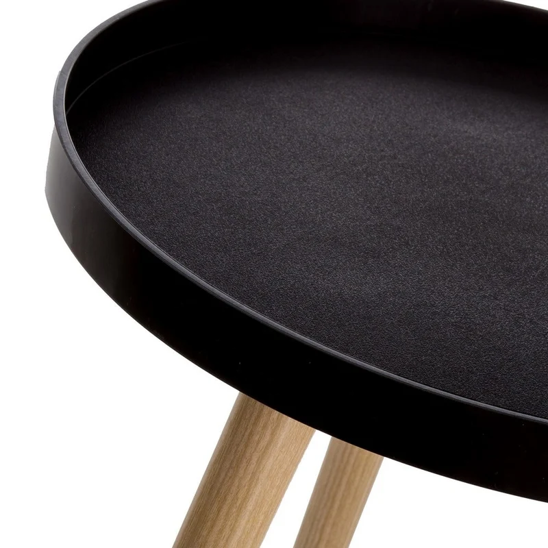 Mesa auxiliar redonda de polipropileno negro y madera de 40x43 cm