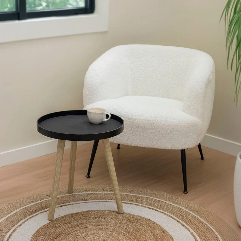 Mesa auxiliar redonda de polipropileno negro y madera de 40x43 cm