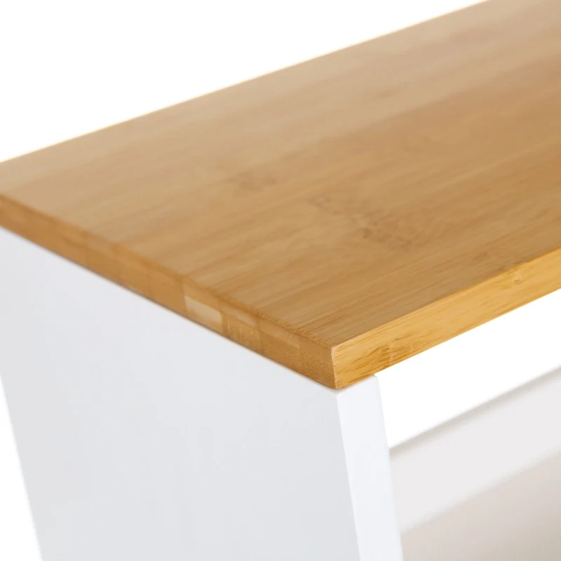 Estantería móvil de madera y bambú, colores blanco y natural de 48x24x77 cm