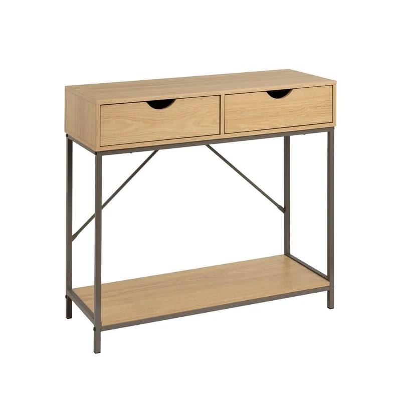 Consola recibidor Urban 2 cajones de metal gris y madera beige 80x30x75 cm