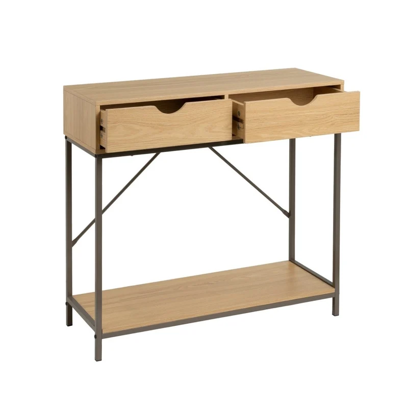 Consola recibidor Urban 2 cajones de metal gris y madera beige 80x30x75 cm