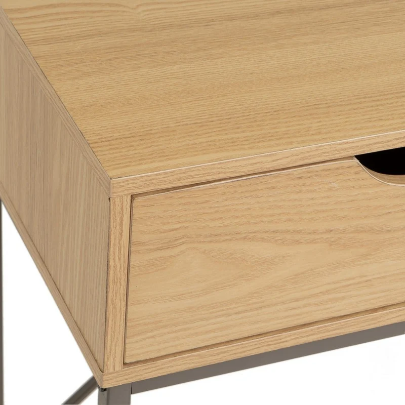 Consola recibidor Urban 2 cajones de metal gris y madera beige 80x30x75 cm