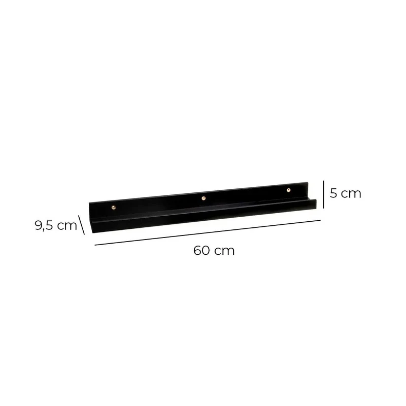 Estante flotante de pared de madera negra para cuadros de 60x9,5x5 cm