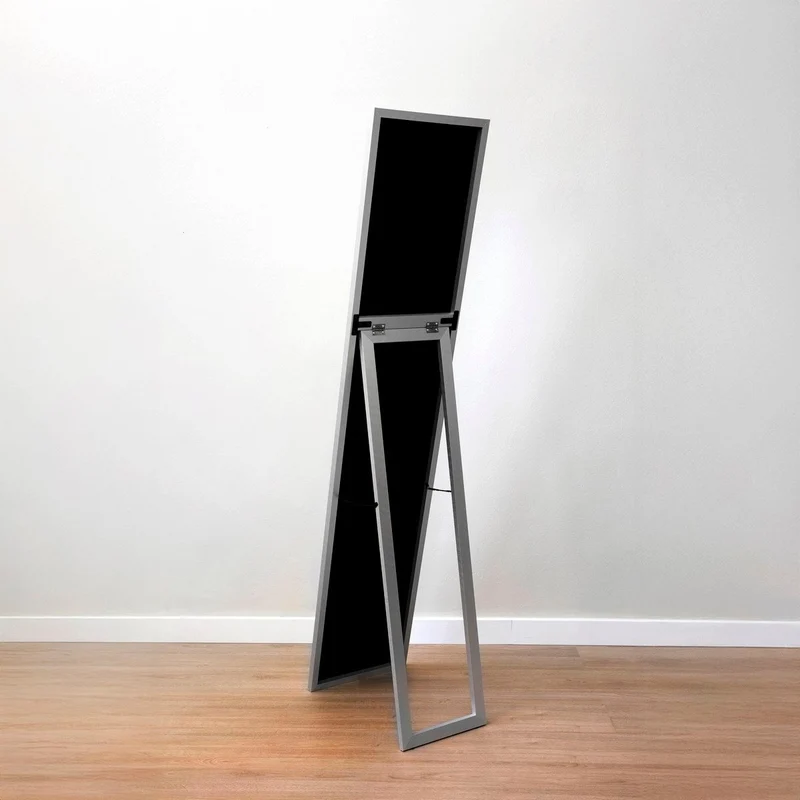 Espejo de pie de cuerpo entero con marco de madera gris de 151x31 cm