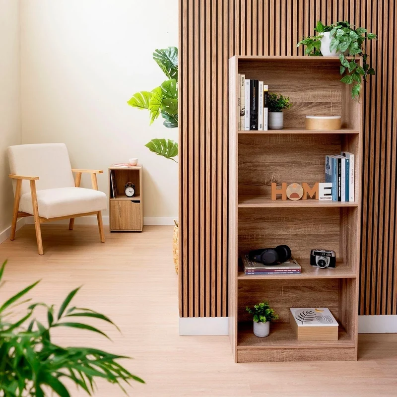 Estantería librería de 4 estantes en MDF color natural de 147x60 cm