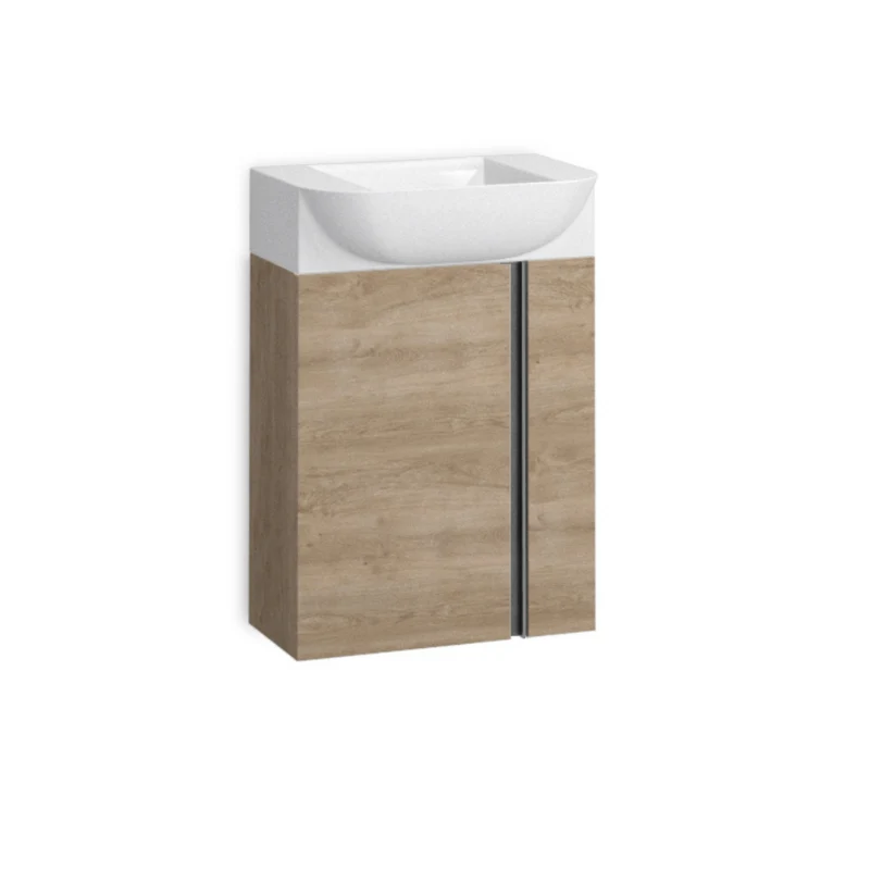 Versa 45 Mueble de Baño Suspendido a Pared Fondo Reducido | Mueble Aseo Volado Pequeño de 1 Puerta y Lavabo Cerámico | 45cm | Roble Natural