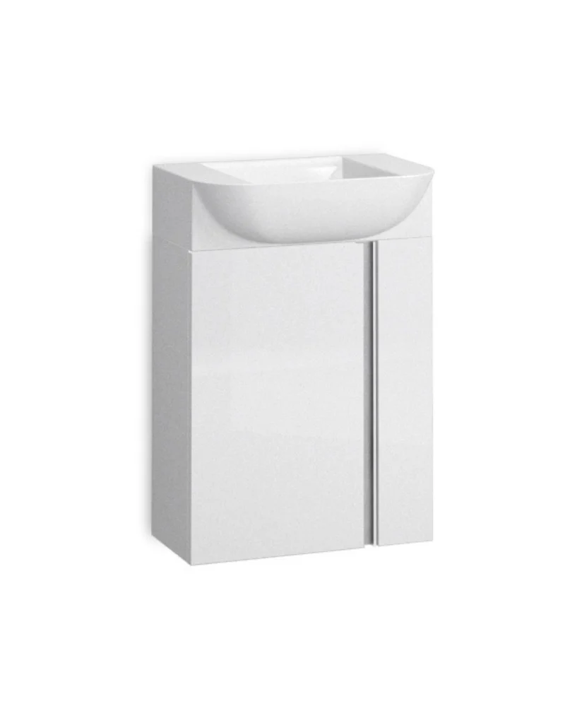 Versa 45 Mueble de Baño Suspendido a Pared Fondo Reducido | Mueble Aseo Volado Pequeño de 1 Puerta y Lavabo Cerámico | 45cm | Blanco Brillo