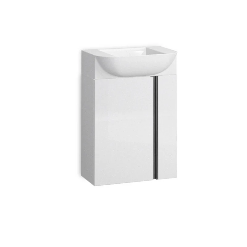 Versa 45 Mueble de Baño Suspendido a Pared Fondo Reducido | Mueble Aseo Volado Pequeño de 1 Puerta y Lavabo Cerámico | 45cm | Blanco Brillo