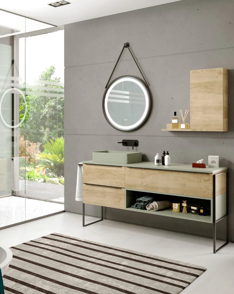 Aura Strap Espejo Colgante Redondo Baño | Luz LED | Doble Sensor Táctil | Espejo Led de Baño Redondo