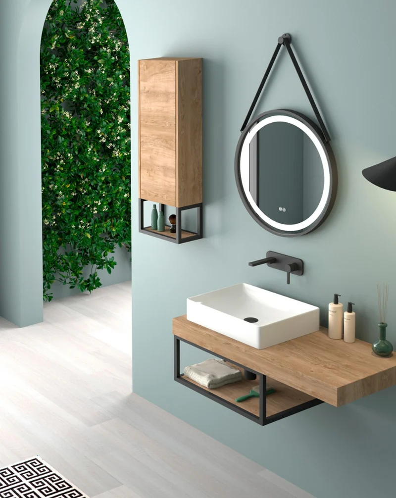 Aura Strap Espejo Colgante Redondo Baño | Luz LED | Doble Sensor Táctil | Espejo Led de Baño Redondo