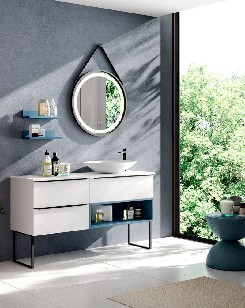 Aura Strap Espejo Colgante Redondo Baño | Luz LED | Doble Sensor Táctil | Espejo Led de Baño Redondo