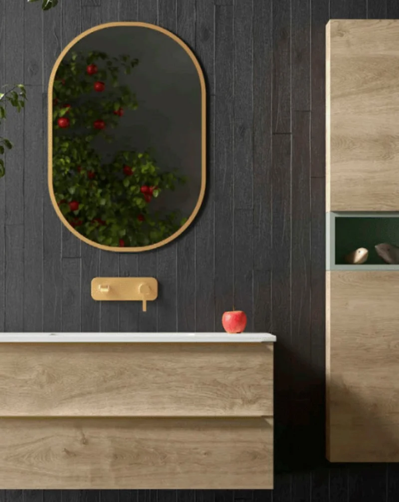 Espejo de Pared Ovalado Decorativo de Baño con Borde | Reversible | Oro