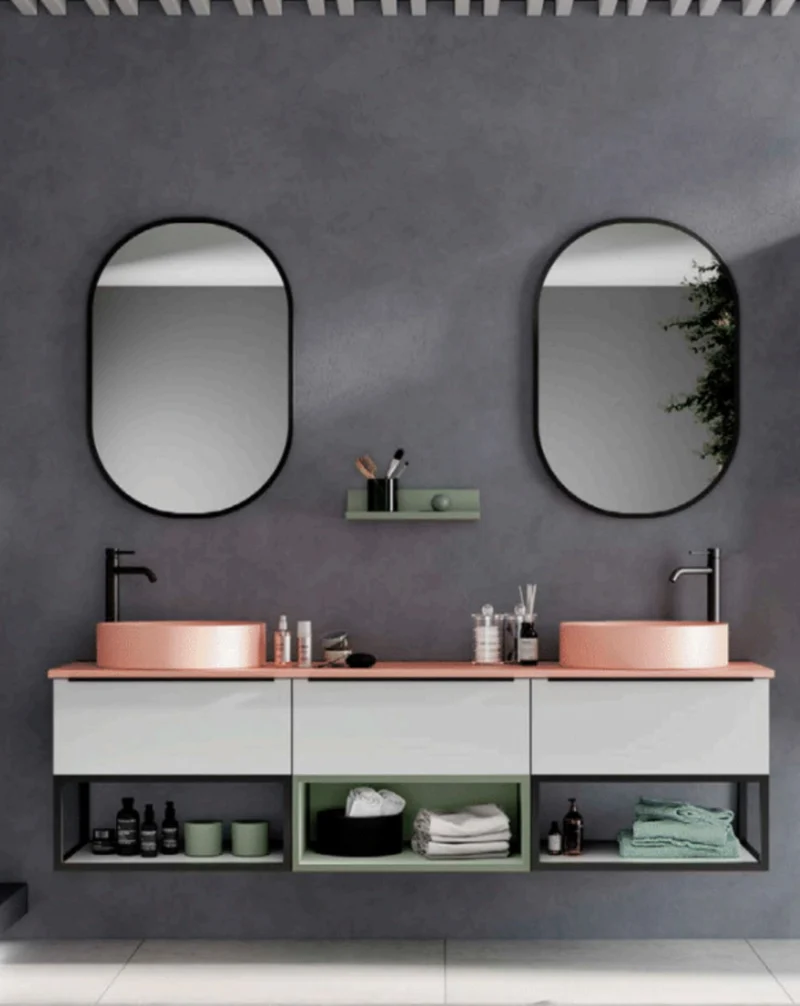 Espejo de Pared Ovalado Decorativo de Baño con Borde | Reversible | Negro