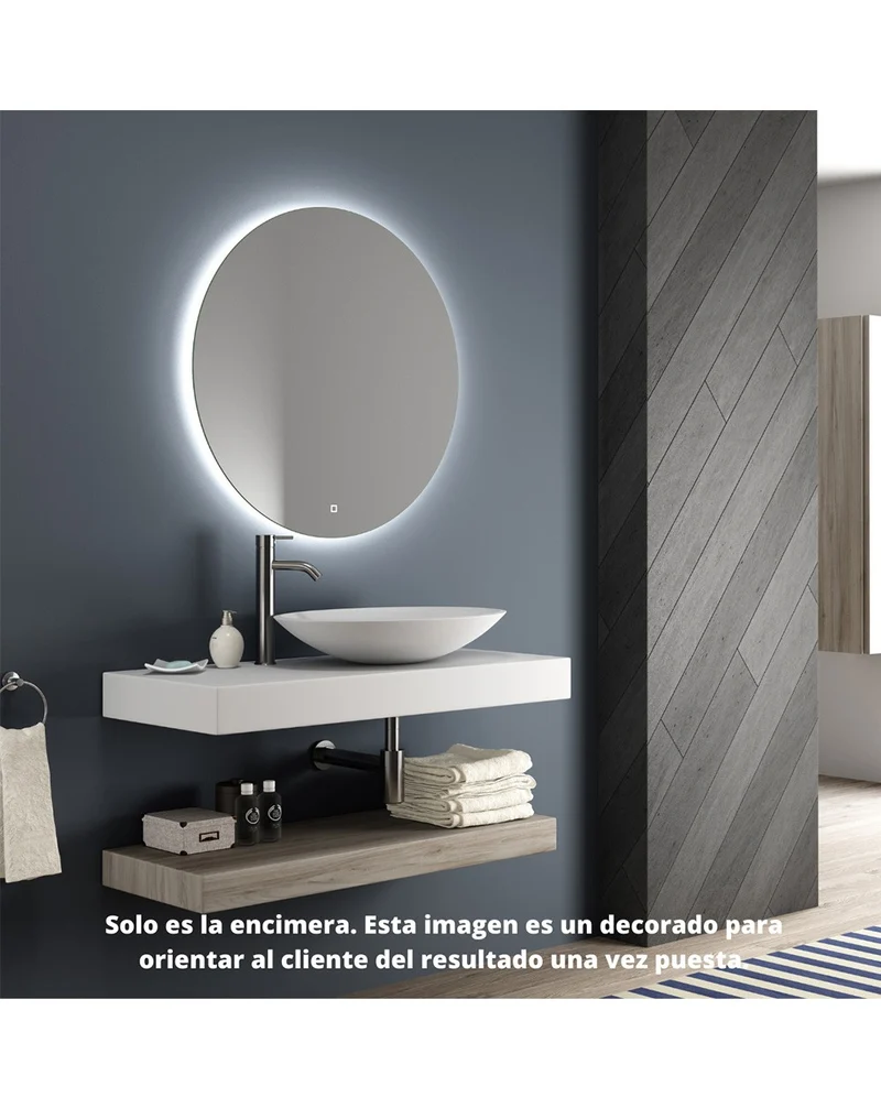 Encimera con Faldón para Baño Solid Surface Suspendida | Fondo 46cm | Espesor 10cm