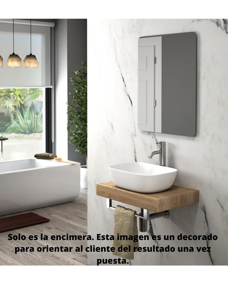 Flow Encimera Baño Madera Suspendida | Encimera Flotante para Lavabos | Espesor 8cm | Roble Natural