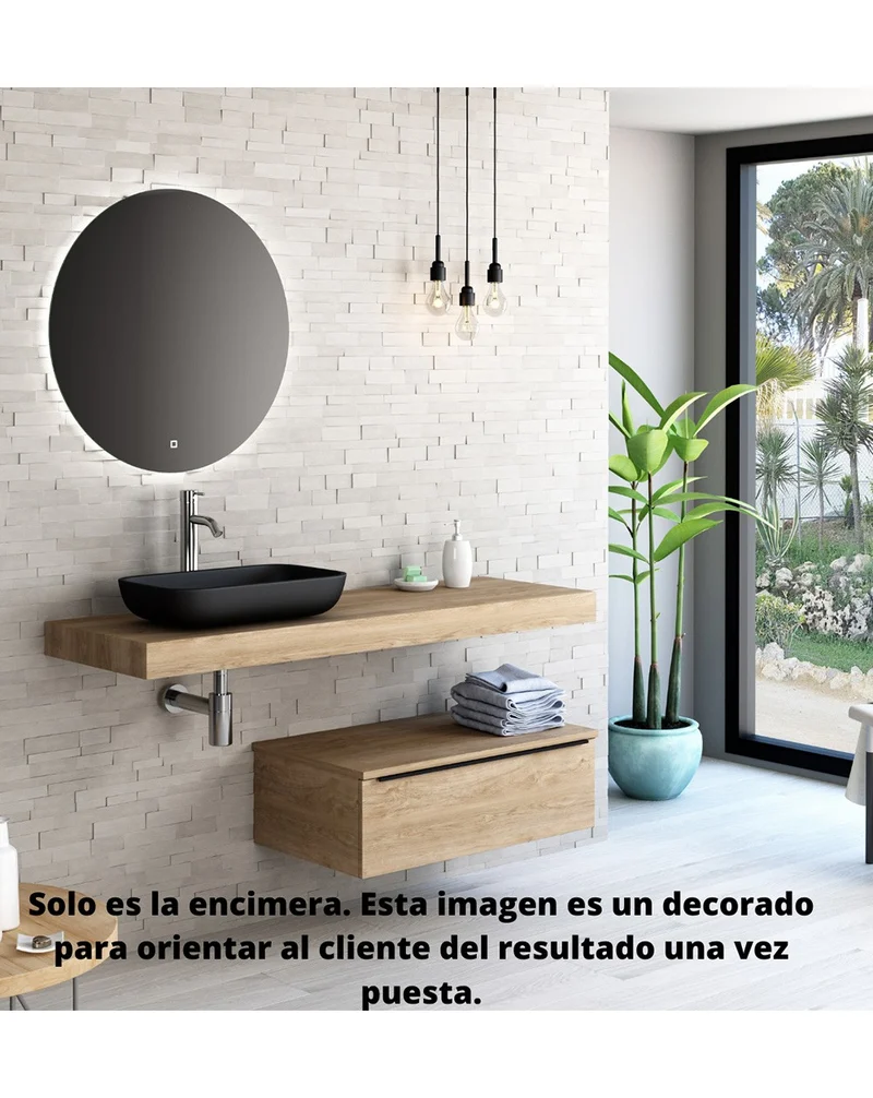 Flow Encimera Baño Madera Suspendida | Encimera Flotante para Lavabos | Espesor 8cm | Roble Natural