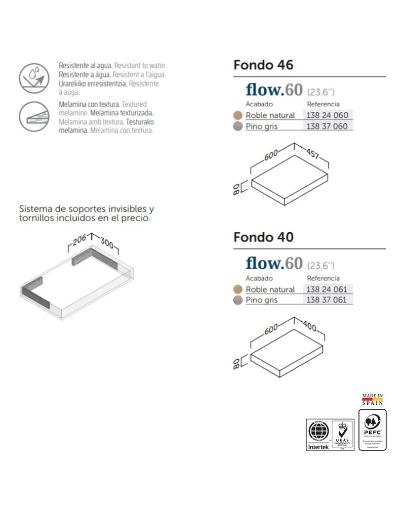 Flow Encimera Baño Madera Suspendida | Encimera Flotante para Lavabos | Espesor 8cm | Roble Natural