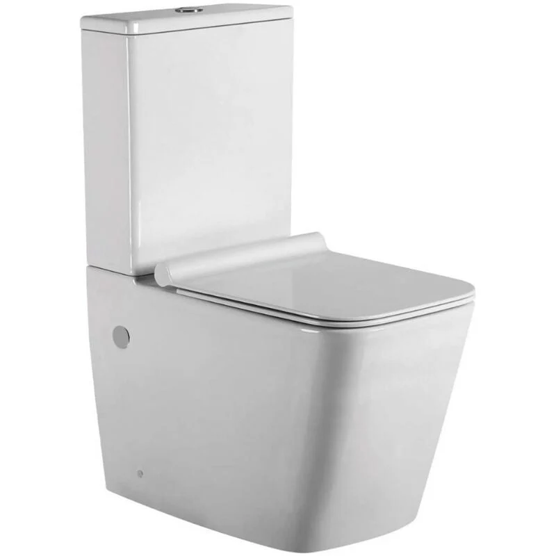 Neptuno Pack Inodoro completo Cuadrado | Blanco Brillo | Fondo Reducido Rimless y Tapa con caída Amortiguada + Bidet a Suelo