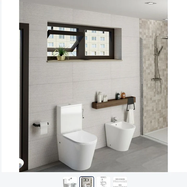 Venus Combo Inodoro + Bidet a Suelo Redondo Fondo Reducido | Blanco Brillo | Cisterna y Tapa Extrafina