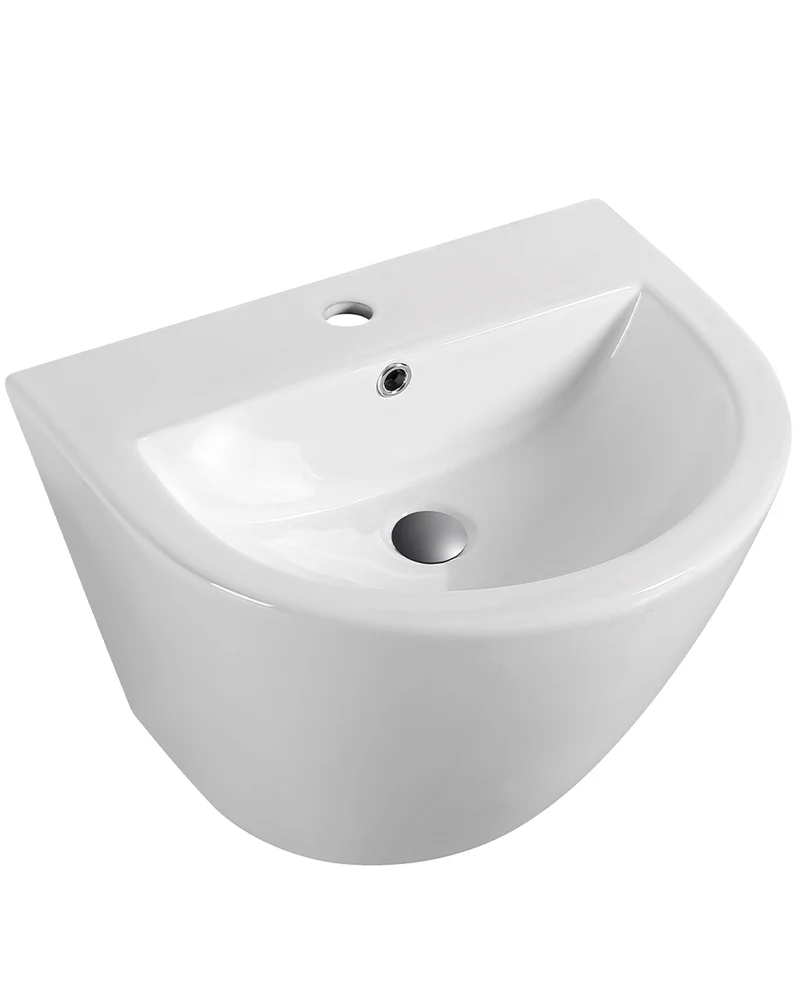 Zero Round Lavabo Mural Cerámico Blanco Suspendido | Lavamanos de Baño Redondeado| 53,5cm x 44cm