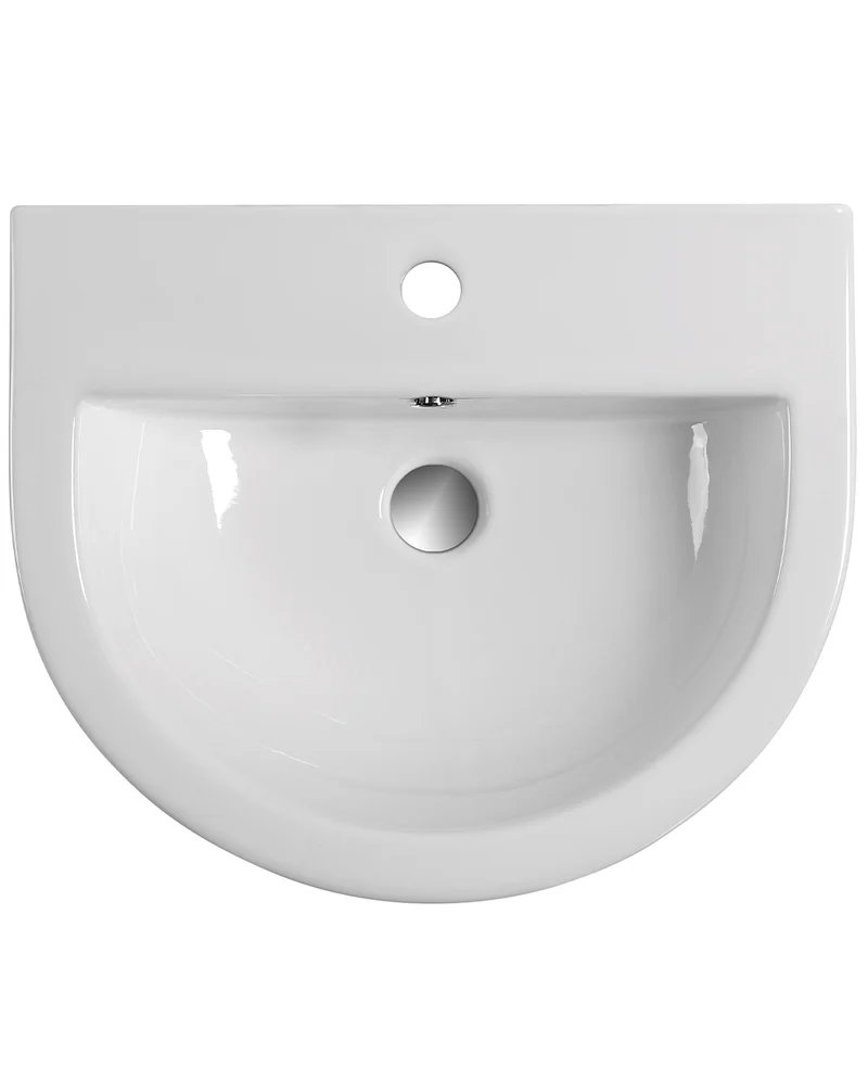 Zero Round Lavabo Mural Cerámico Blanco Suspendido | Lavamanos de Baño Redondeado| 53,5cm x 44cm