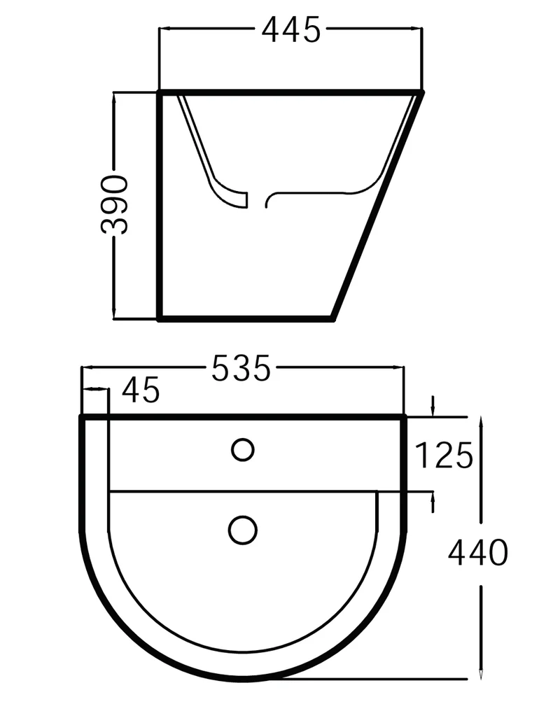 Zero Round Lavabo Mural Cerámico Blanco Suspendido | Lavamanos de Baño Redondeado| 53,5cm x 44cm
