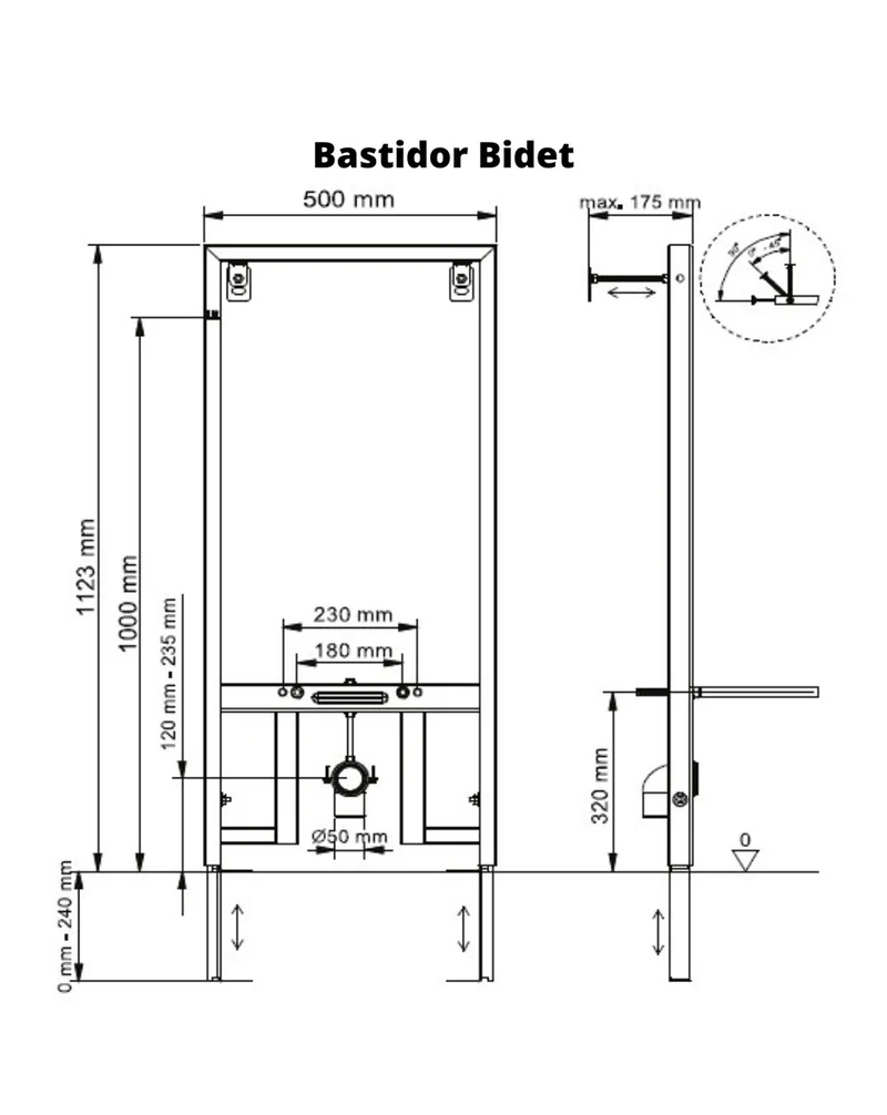 Pack Bidet Suspendido Cerámico de Baño con Bastidor para Bidé | Moderno y Fácil Limpieza Acompañado de Bastidor | Blanco Brillo