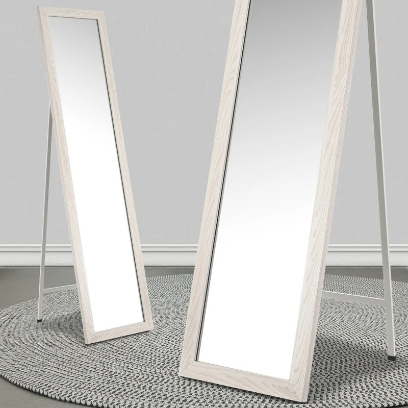 Espejo de pie de cuerpo entero con marco de madera blanco decapé 157x37 cm