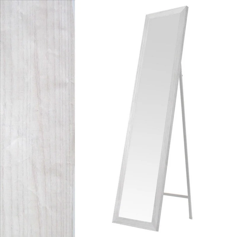 Espejo de pie de cuerpo entero con marco de madera blanco decapé 157x37 cm