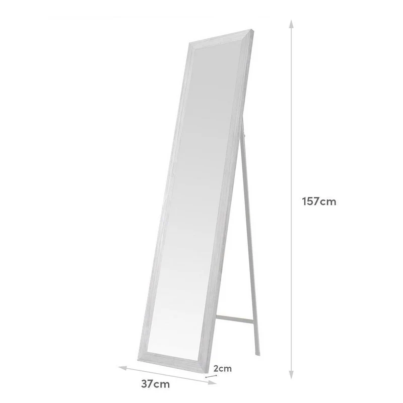 Espejo de pie de cuerpo entero con marco de madera blanco decapé 157x37 cm
